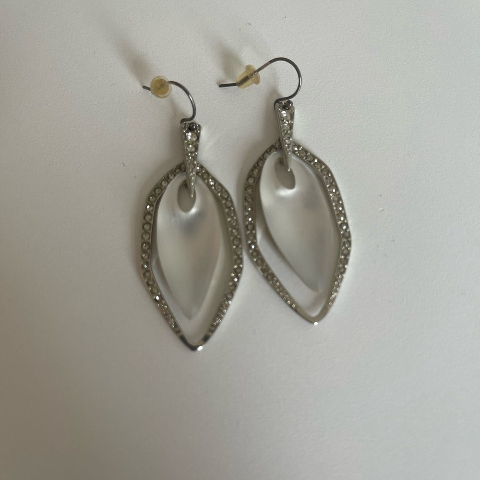 Alexis Bittar “Lucite” and Crystal Drop Earrings. Silver-Tone Metal Drop.