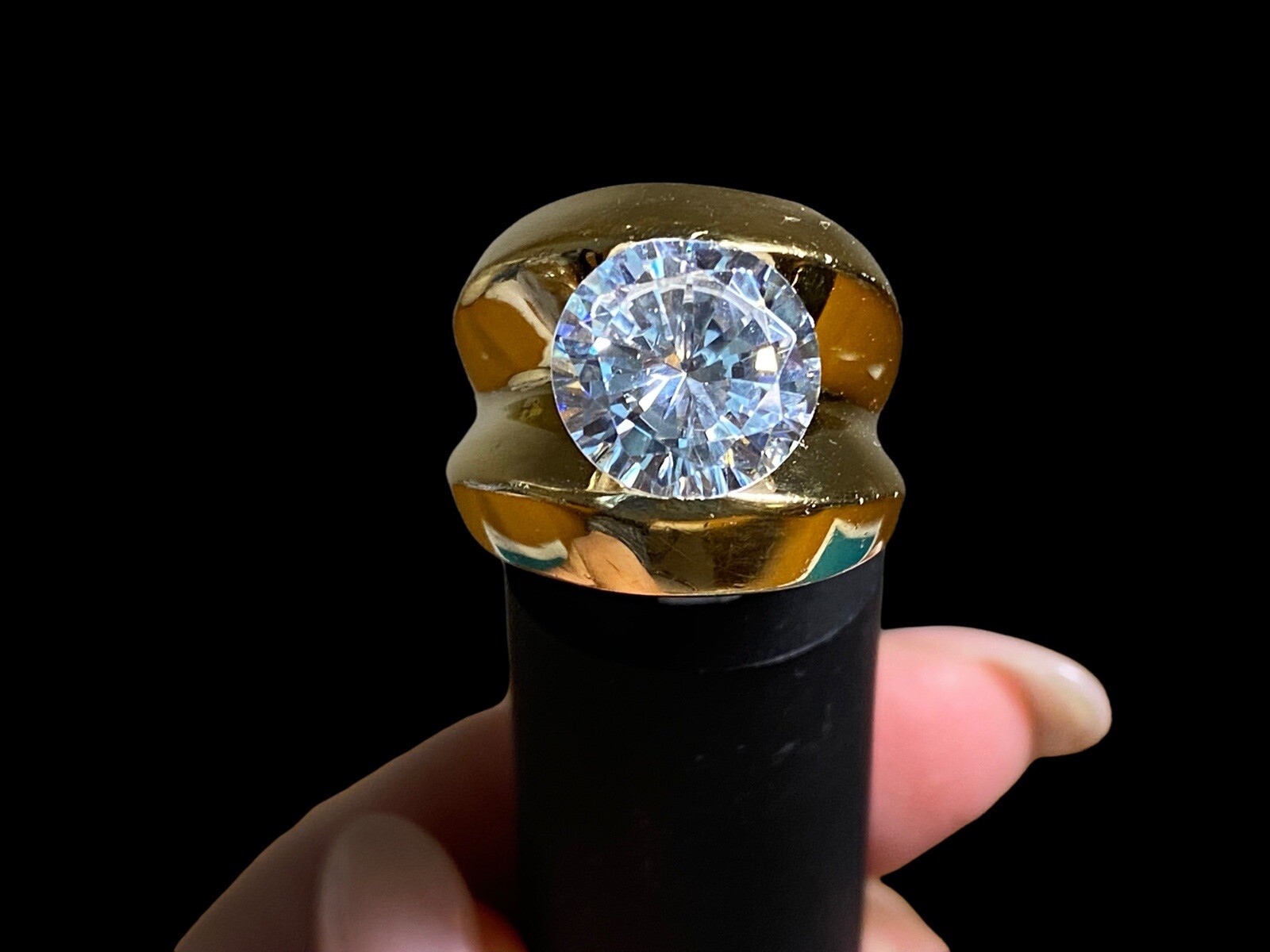 Gold Vermeil Sterling 11mm Round Tension Set Bold Cubic Zirconia Ring