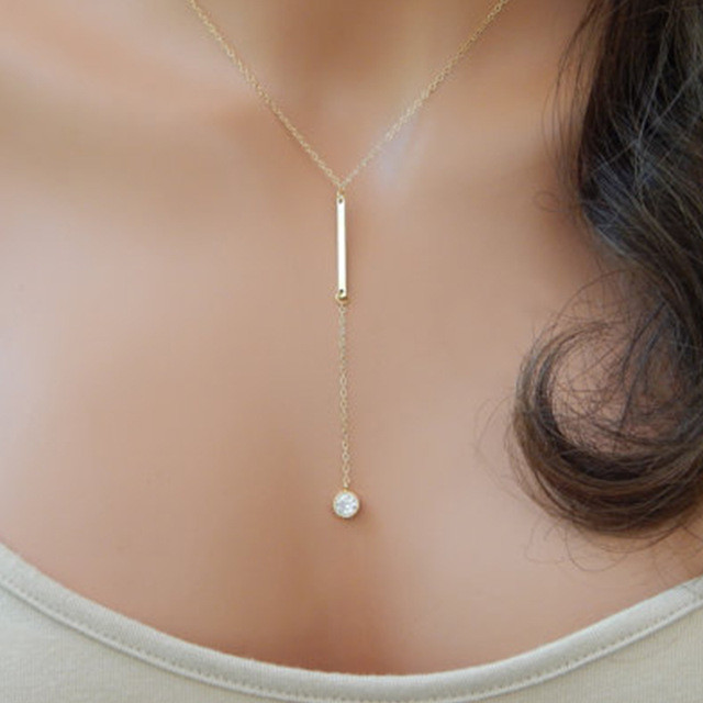 Rhinestone Lariat Necklace Choker Silver Gold Wand Y Drop Bar Dainty Pendant