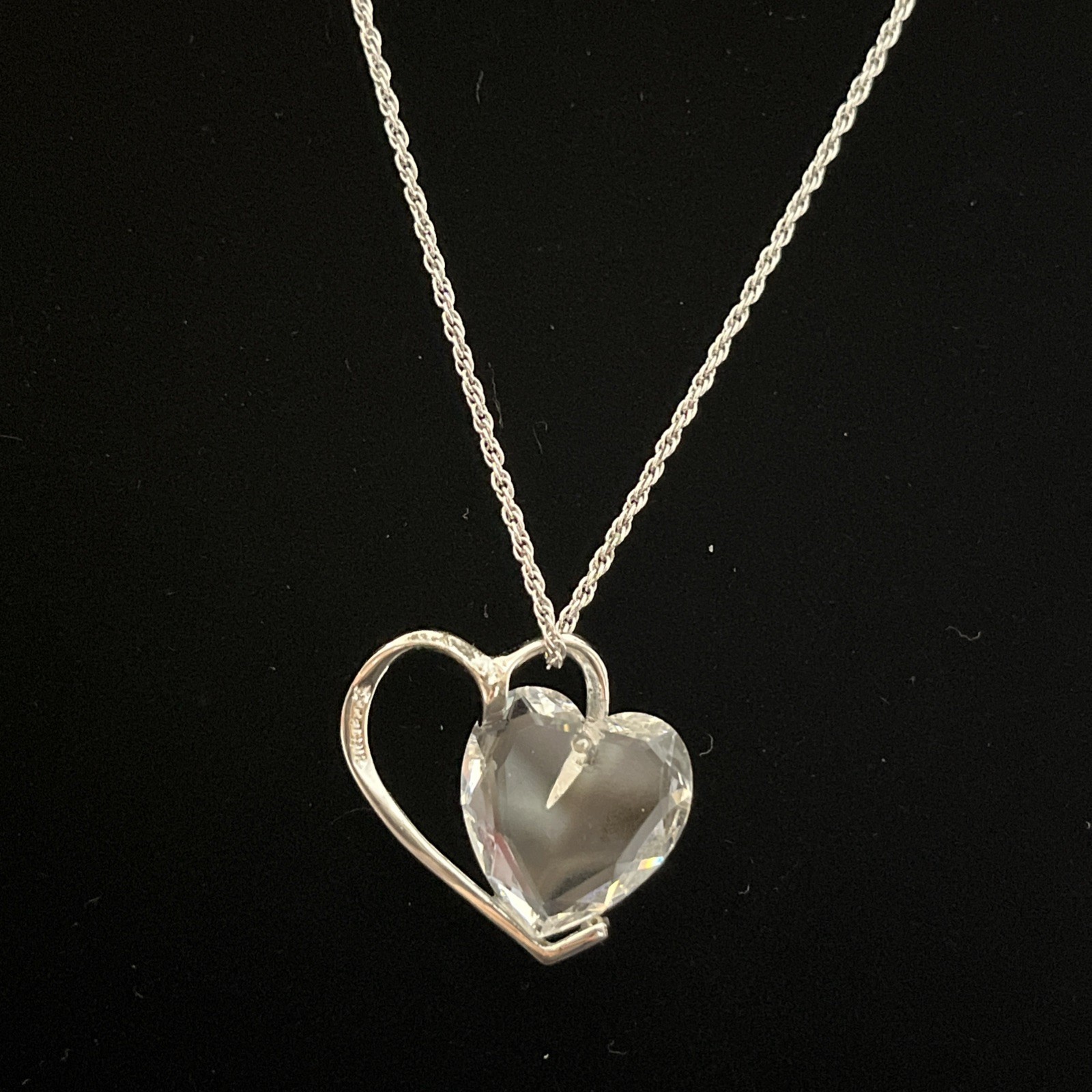 VTG 70’s Gorham Sterling Silver Hearts & Faceted Crystal Heart Pendant Necklace