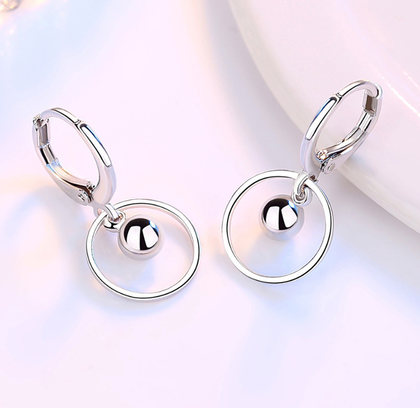 925 Silver Plated LeverBack Hoop Drop Dangle Ball Circle Earrings PE63