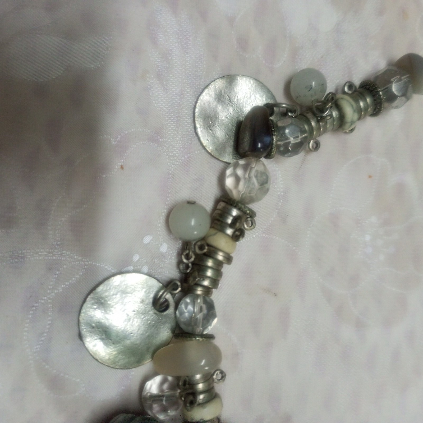 Long Heavy White Silver Beaded Necklace Women Accessories Jewelry