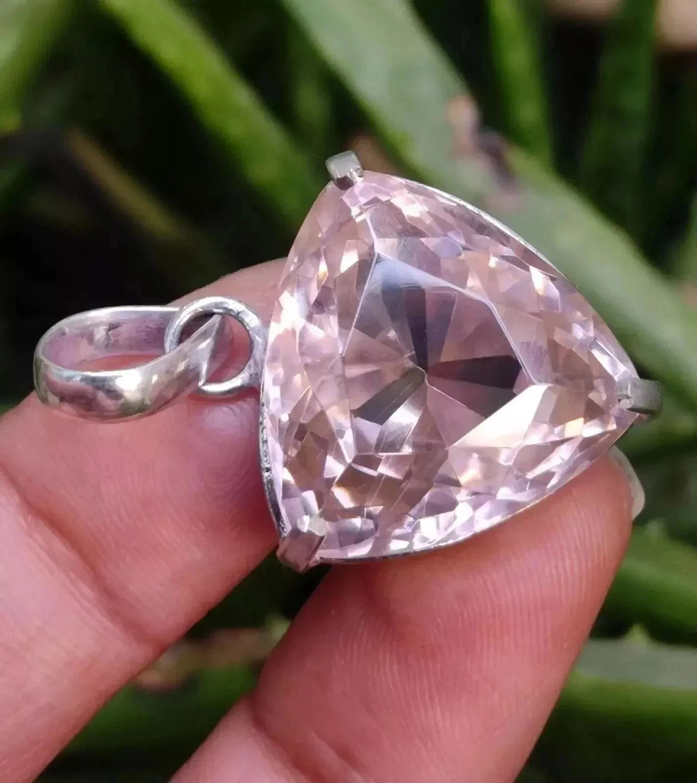 AA+ Natural Pink Zircon Pendant Solid Silver 71.40 Ct Trillion Cut Gemstone