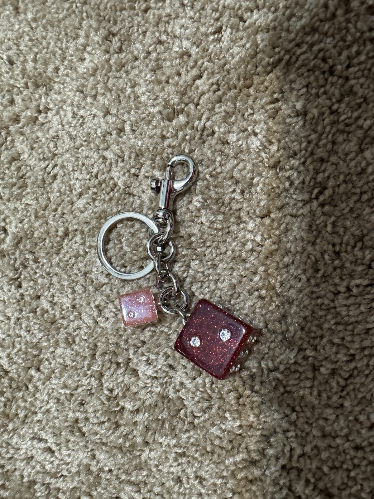 PINK, RED AND SILVER DICE CLUSTER BAG CHARM