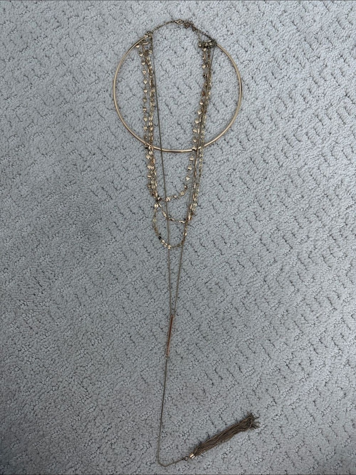 Layered Gold-Tone Tassel Y Necklace