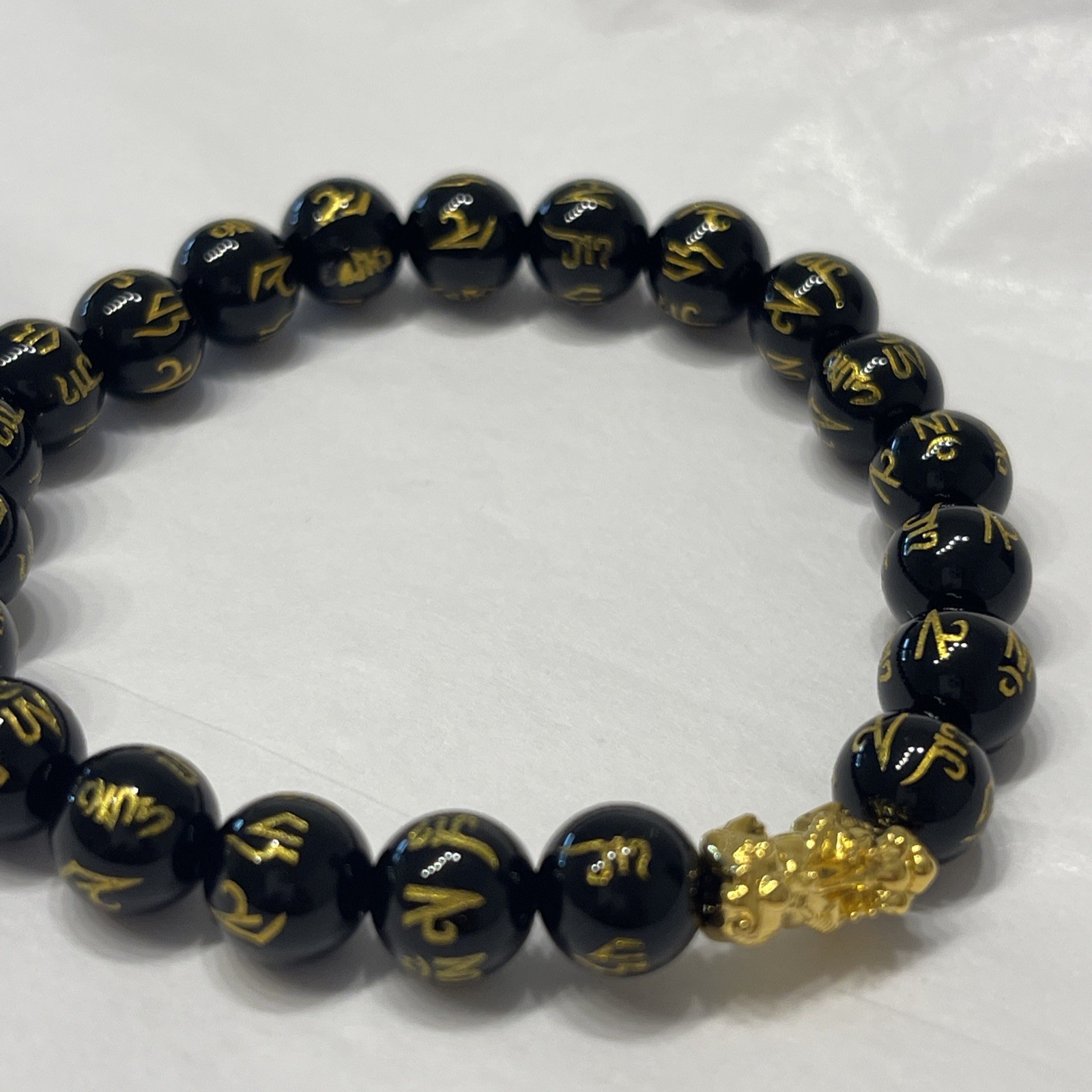 Authentic Black Obsidian Beads Wealth Charm with 100% Real 24 Karat Gold