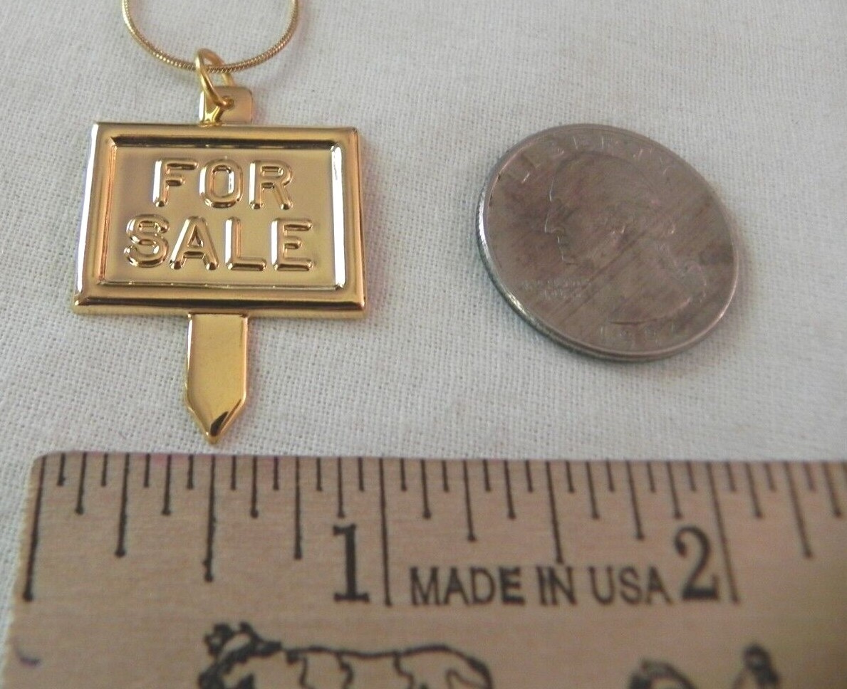 FOR SALE Sign Pendant Necklace novelty Realtor Real Estate Snake or Bead Chain