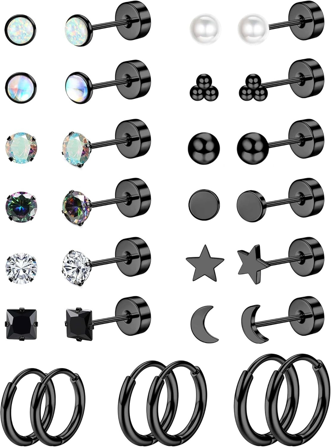 Hypoallergenic Flat Back Stud Earrings for Women Men Surgical Stainless Steel Ea