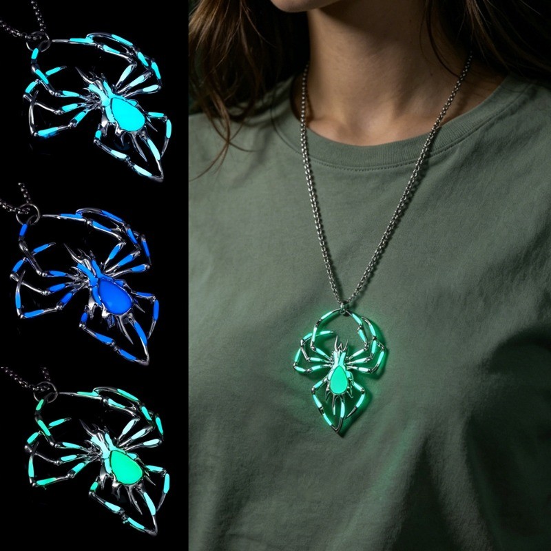 3Pcs Creative Luminous Spider Necklace Fashion Men Hip-hop Insect Pendant