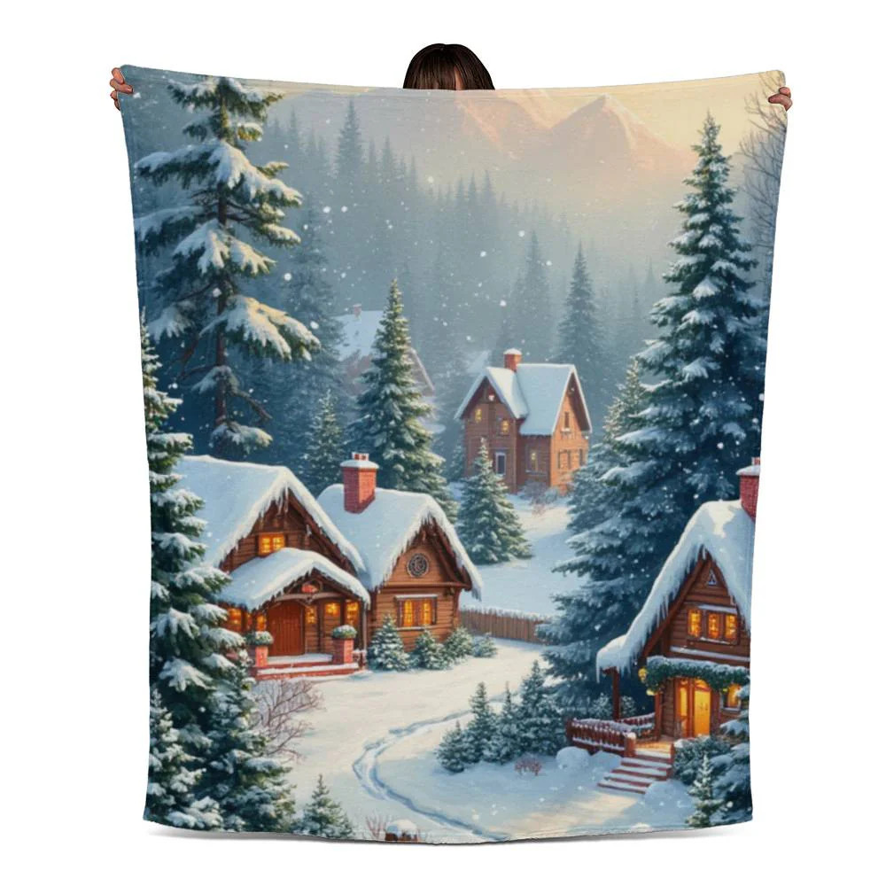 Snowy Town Christmas Fleece Blanket