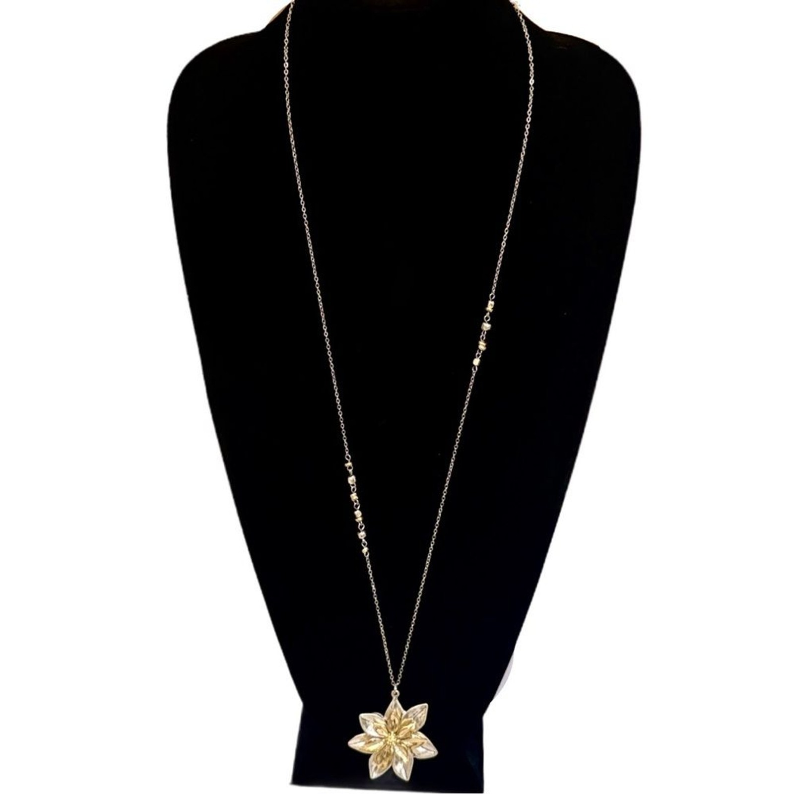 J.JILL Reversible Two-Tone Flower Pendant Necklace on Long Silver Chain | NEW