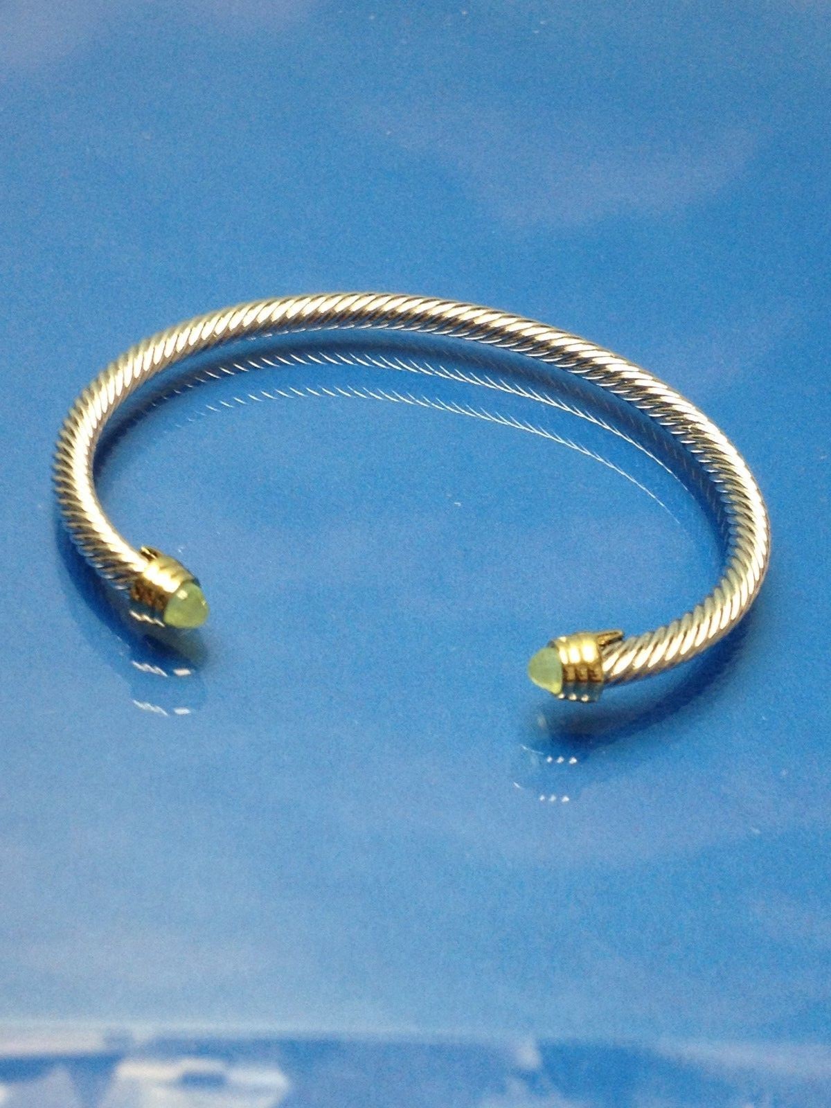 Peridot Light Green Silver Gold Finish Designer Inspired Open Cuff Bracelet