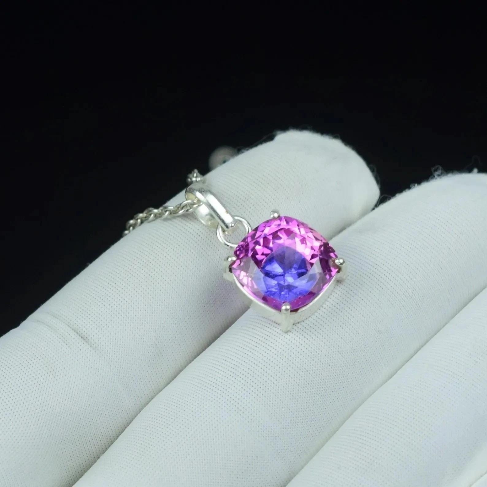 Bi-Color Pitambari Sapphire Cushion Cut Natural 22.30 Ct+ 925 Silver Pendant Gem
