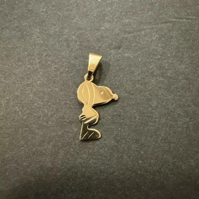 925 Sterling Silver Snoopy Charm Pendant 14K Yellow Gold Plated Free Chain 18″