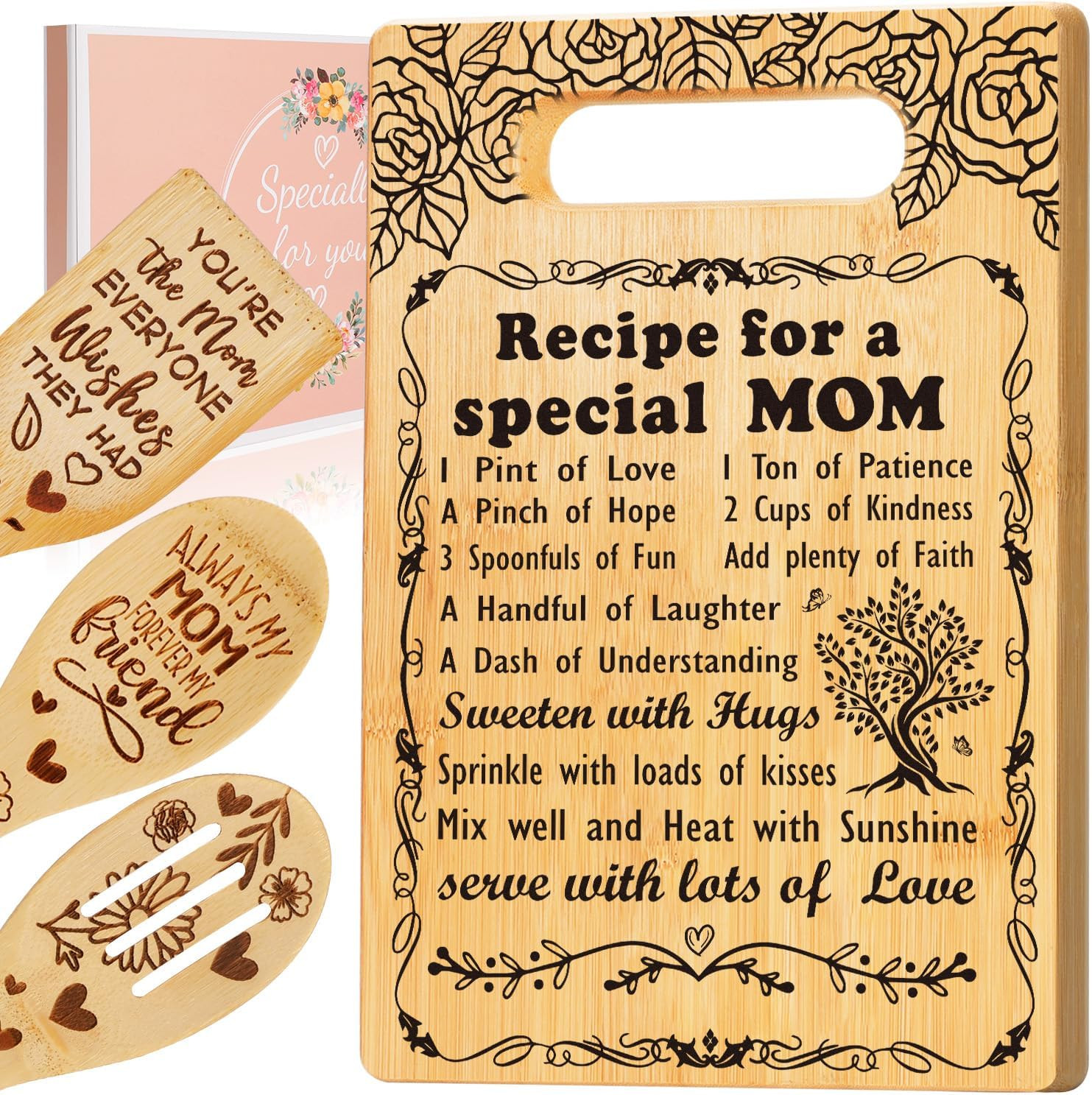 Gift for Mom Mothers Day, Mom Gifts from Daughter Son Bamboo Cutting Board Set**