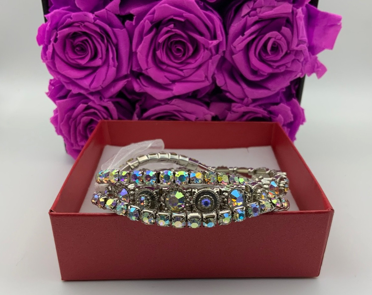 Silver Iridescent Crystal Stretch Stack Tennis Bracelet – Women Jewelry