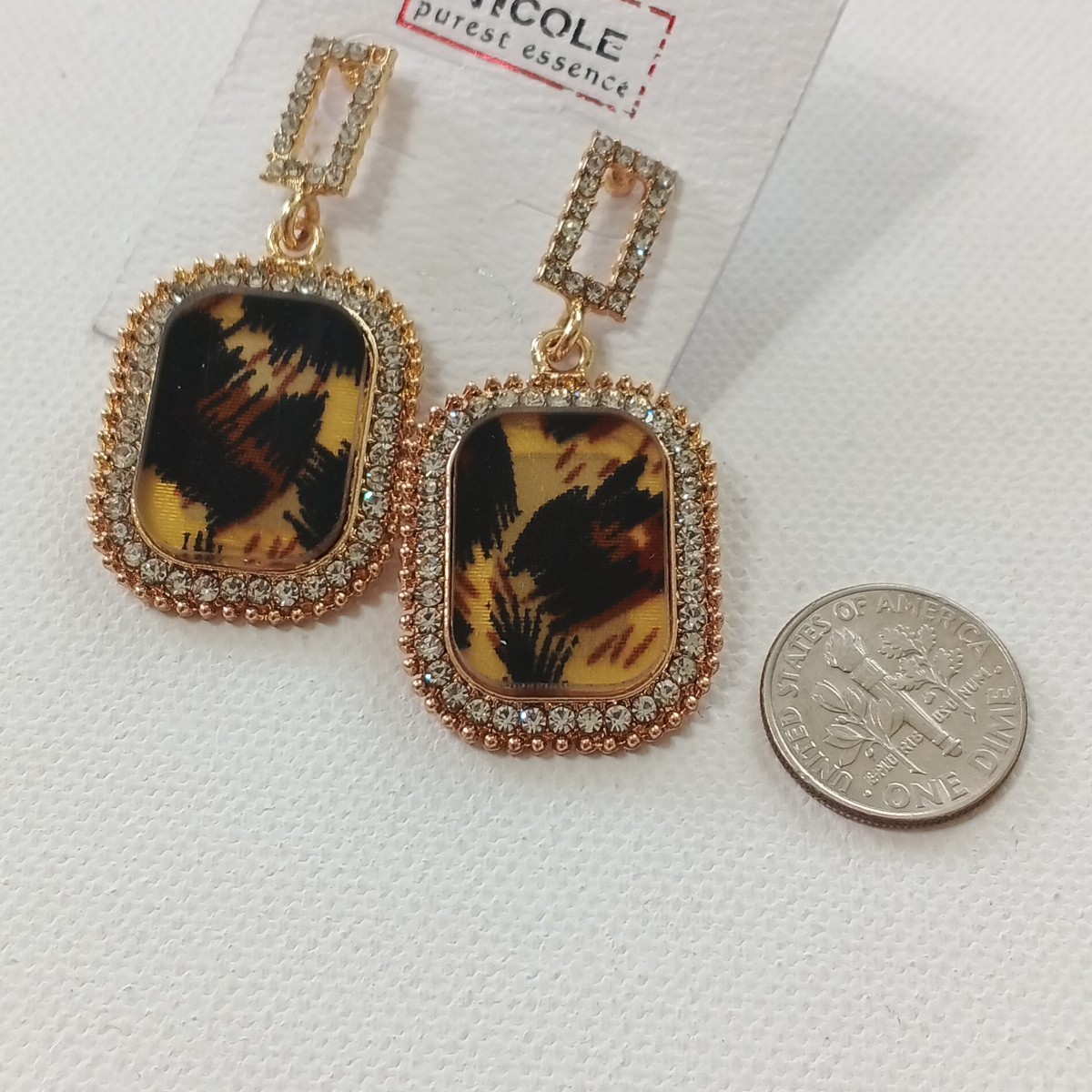 NICOLE Dangle Stud Earrings Rhinestone Brass Plated Gold Fashion Jewelry