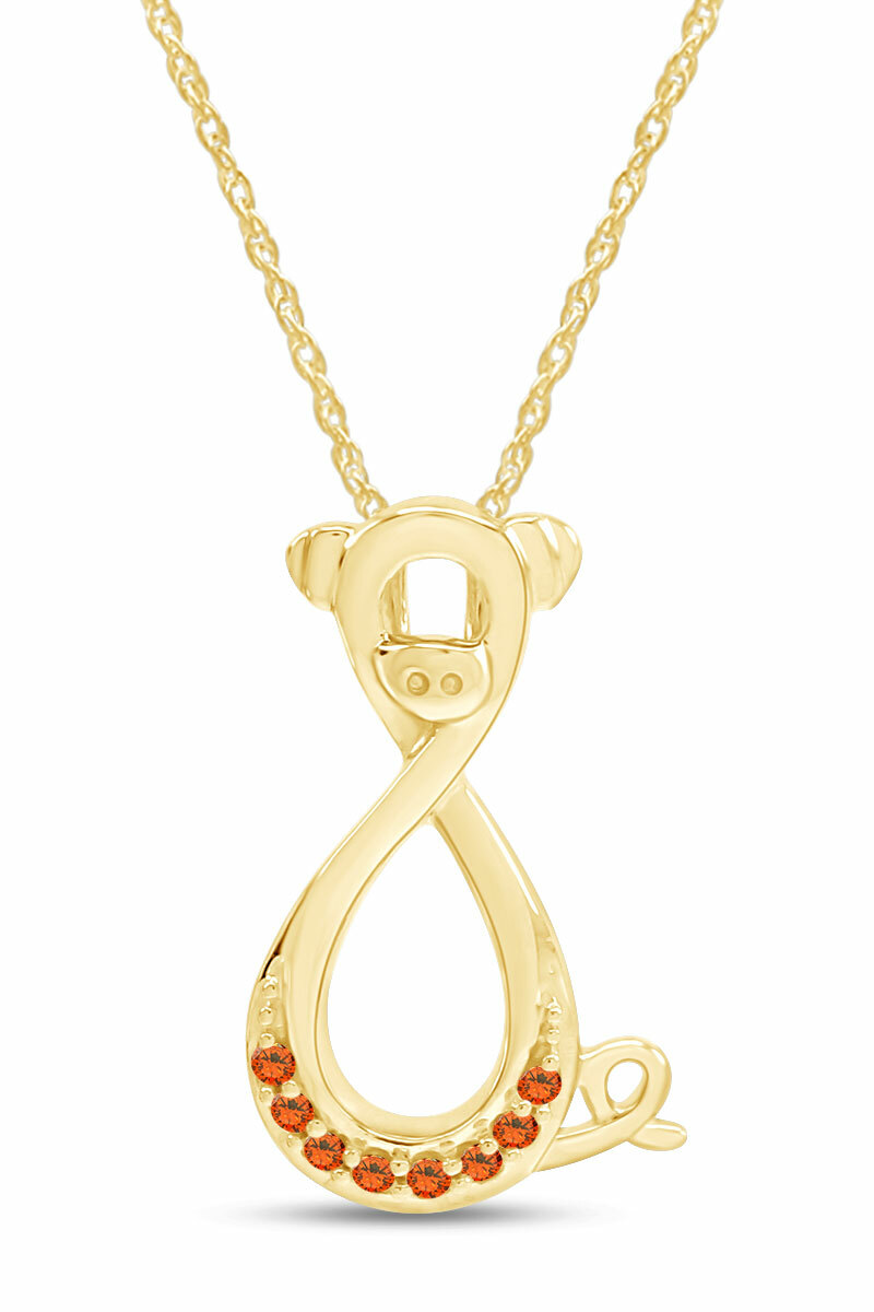 Pig Infinity Pendant Necklace Simulated Citrine 14K Yellow Gold Plated Sterling