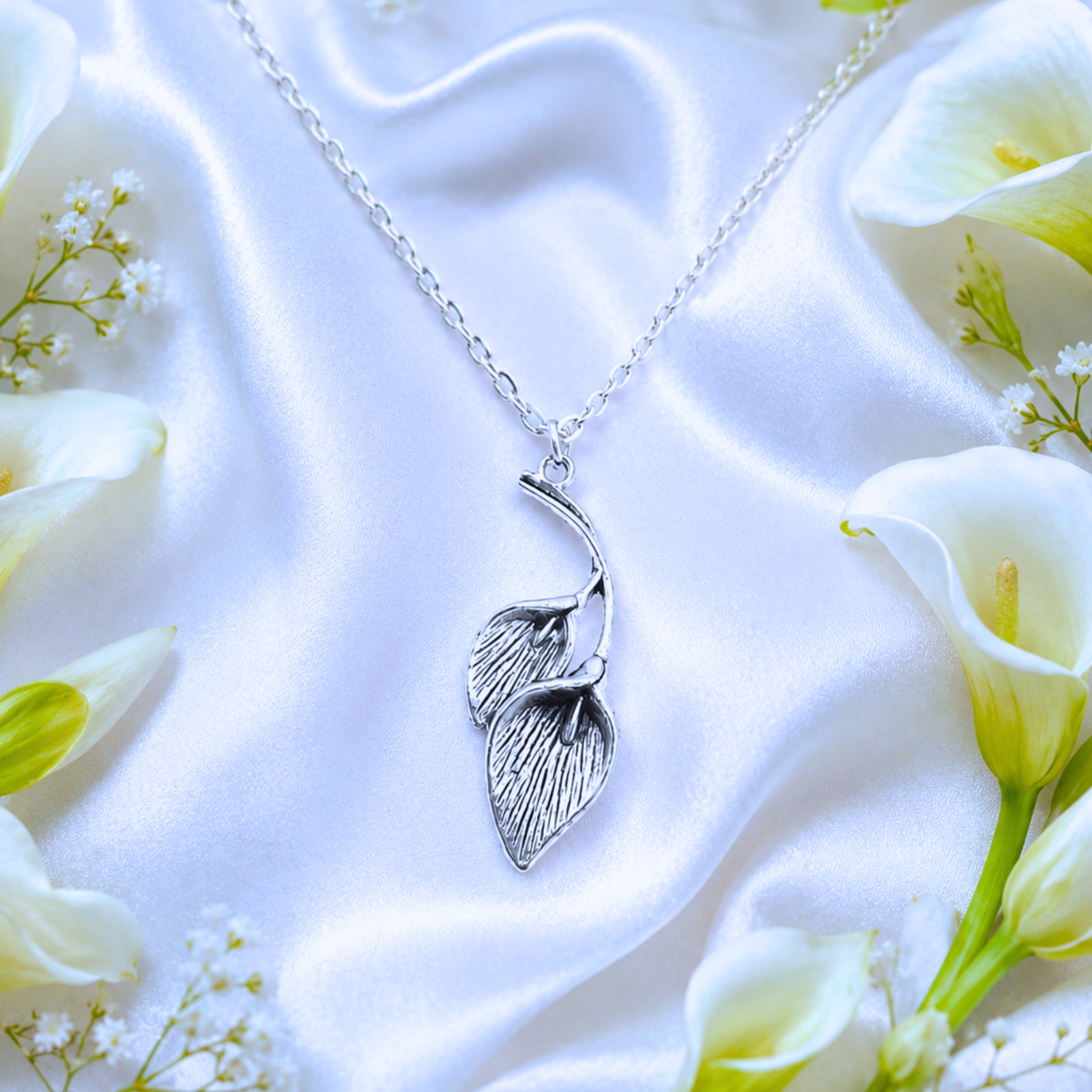 Calla Lily Flower Necklace wedding Bridesmaid Jewelry twins babyshower birthday