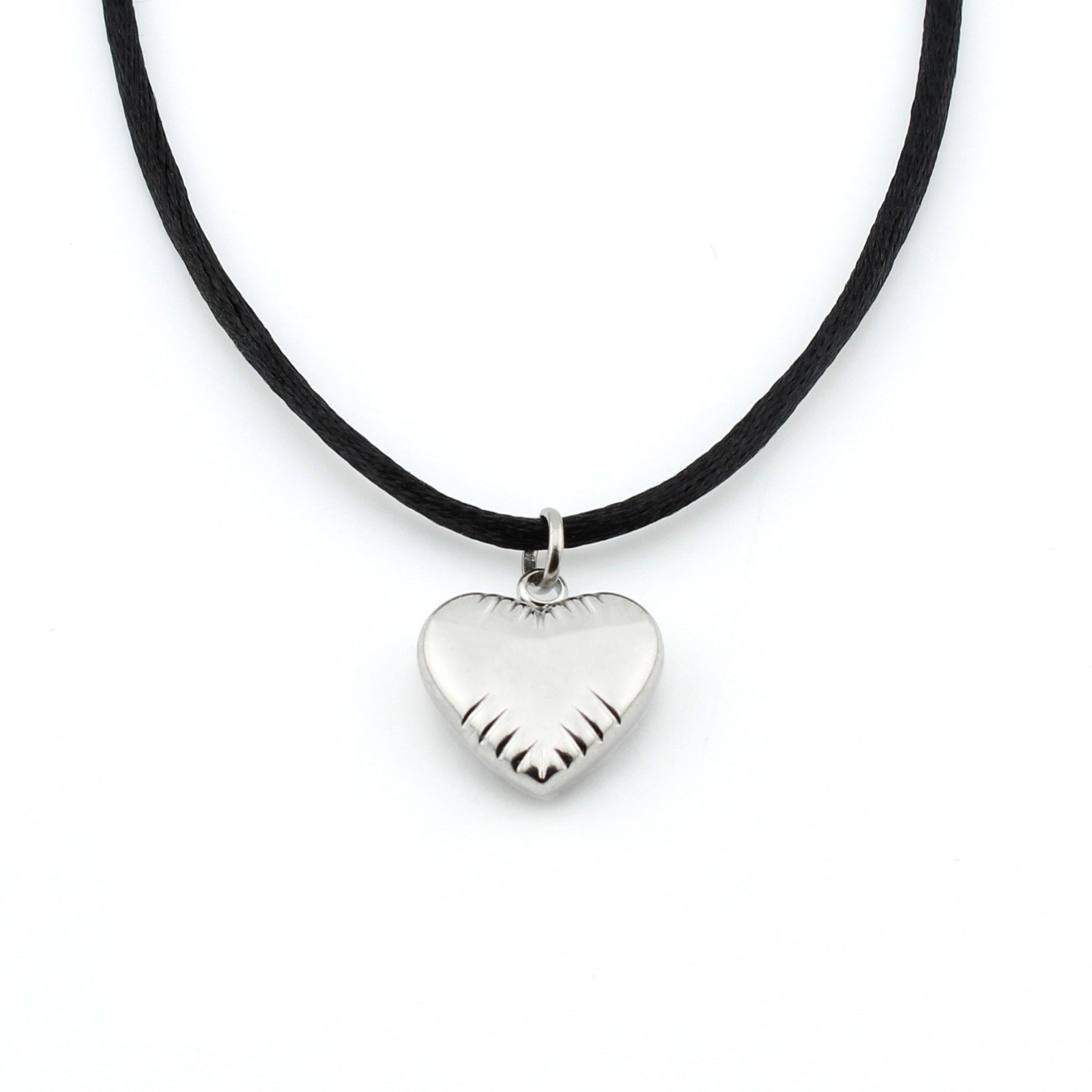 Stainless Steel Heart Pendant Necklace Satin Silk Cord 16-30″ Women Girls Gift