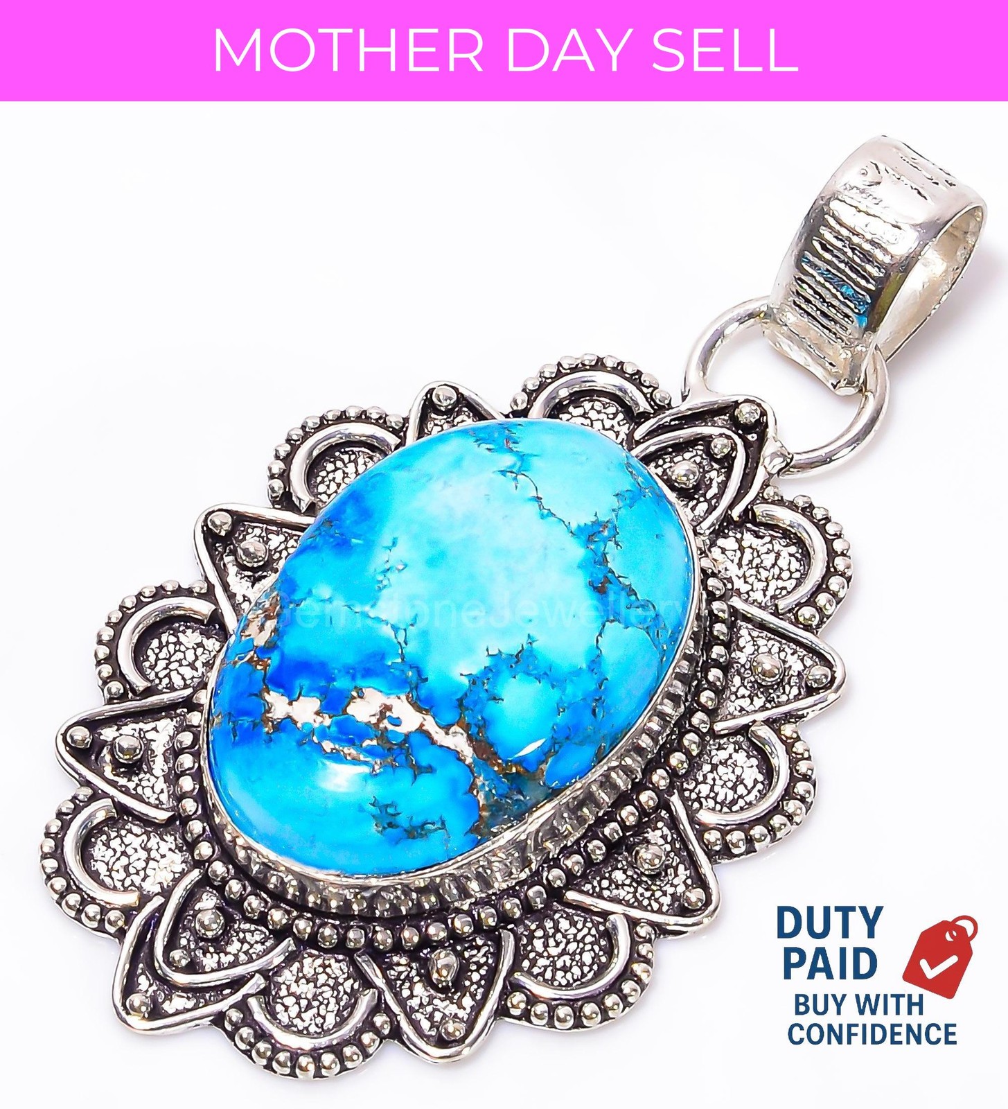 Magnesite Turquoise Channel Set Wife Unique Birthday Pendant Jewelry 925 Silver