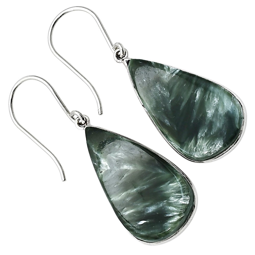 Natural Russian Seraphinite 925 Silver Plated Earrings Jewelry WE47-10020