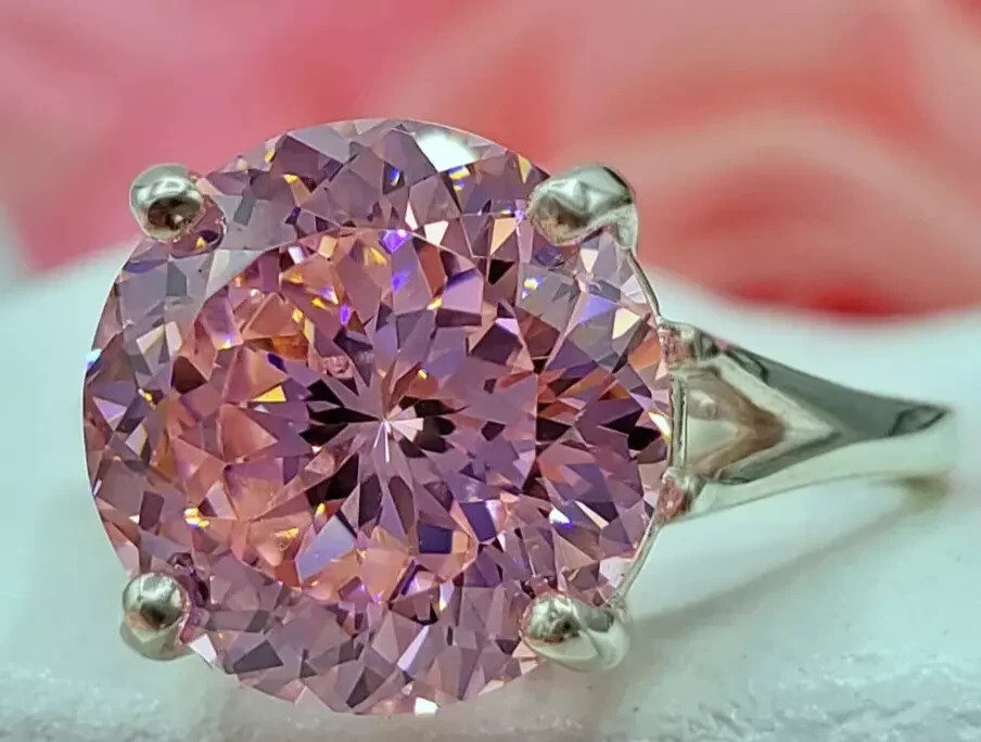 4.55 Ct Round Shape Pink Simulated Diamond Ring White Gold Plated