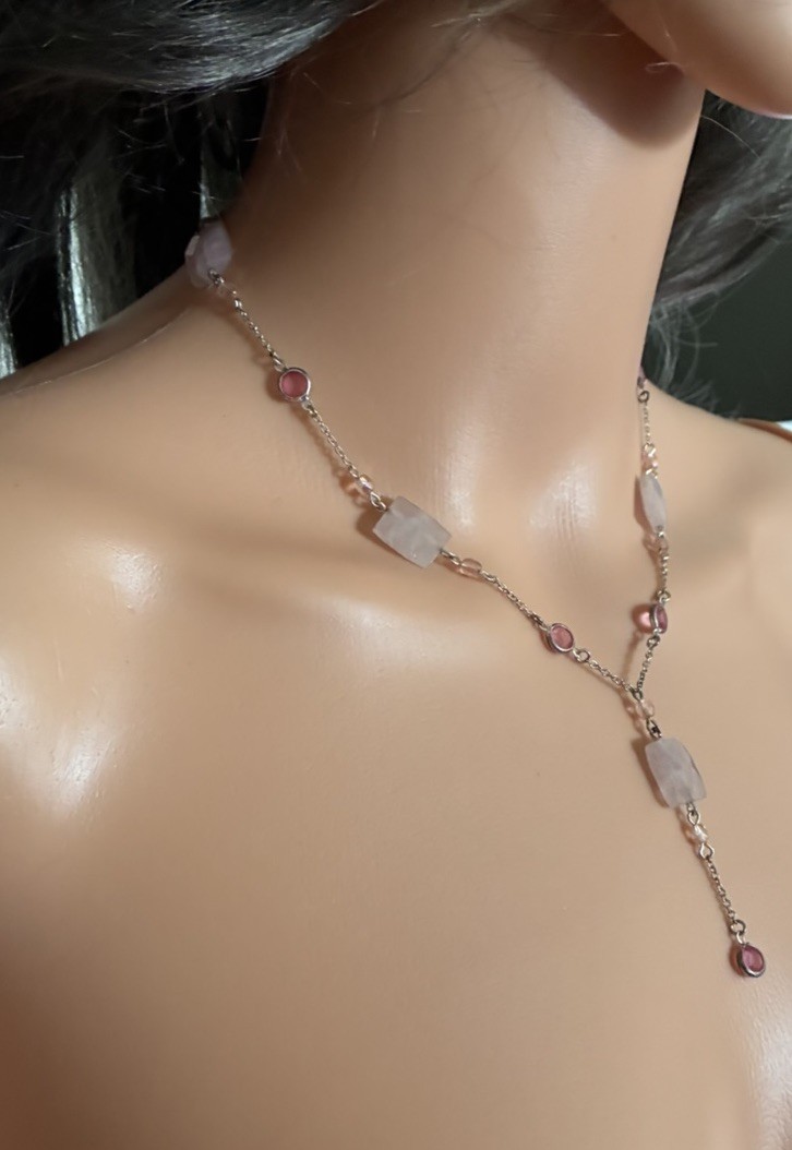 Express Necklace Silver 17” Pink, Red Beads