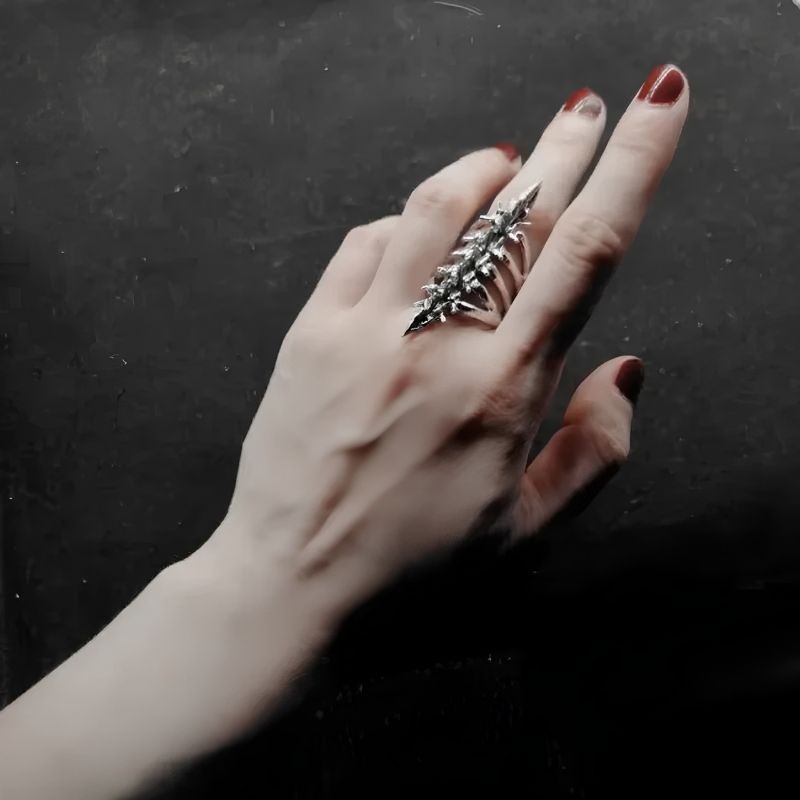 Spinecore Ring (Adjustable) Gothic Rave Punk Silver Ring Set Y2K
