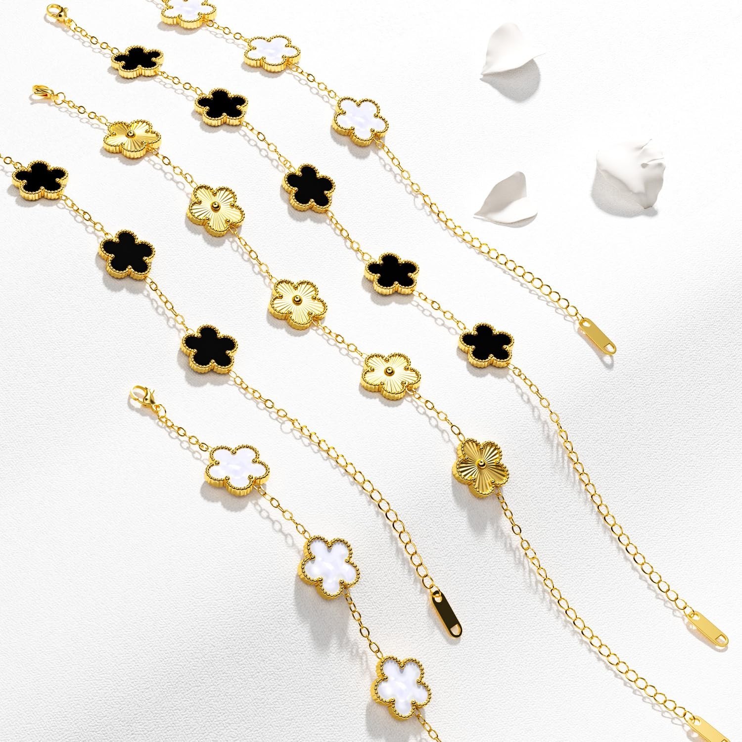 18K Gold Plated Clover Bracelet Set for Women – Trendy Flower Leaf Jewelry, Gift