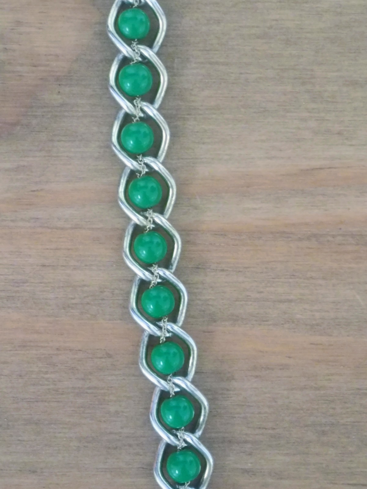 Vintage Banana Republic Green Beads Wrapped With Silver Tone Metal