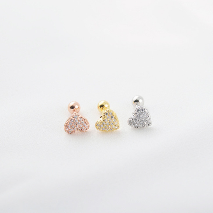 A Pair Unisex STAINLESS STEEL SCREW BACK Spade Heart EARRINGS CZ STUD Gift PE30