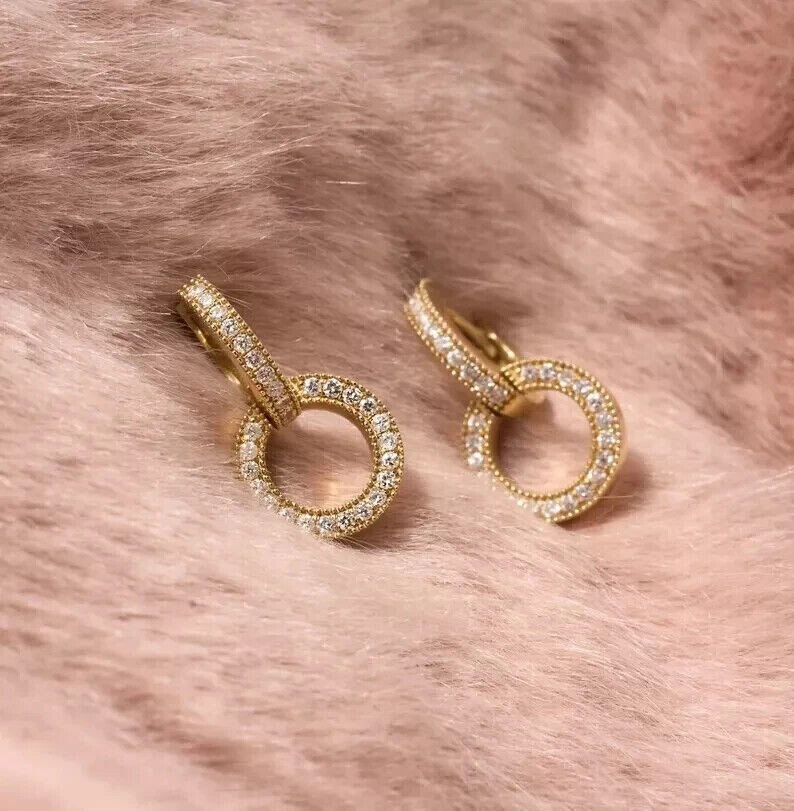 14K Yellow Gold Plated In 2Ct Round Cut Simulated Diamond Drop Clip On Earring