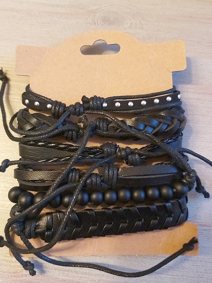 Bracelets Assorted Wrist Bracelet Bands Black Leather One Size Fits All X 5