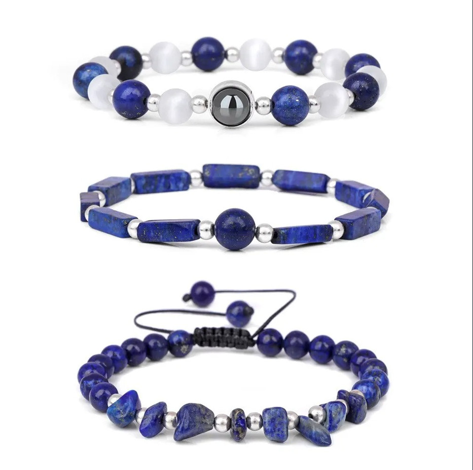 3pcs Amethyst Healing Stone Bracelet Set for Meditation & Energy Balance