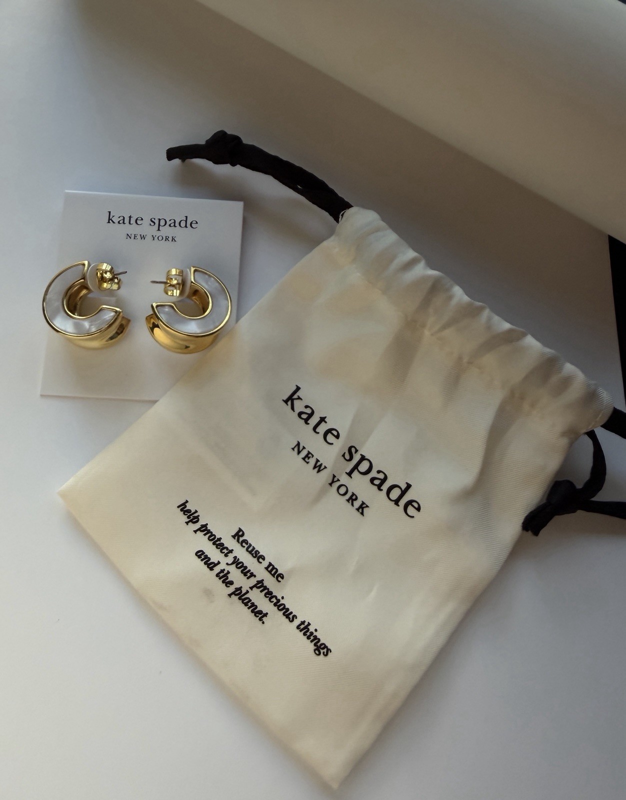 kate spade new york Gold Tone/cream multi Hoop Earrings