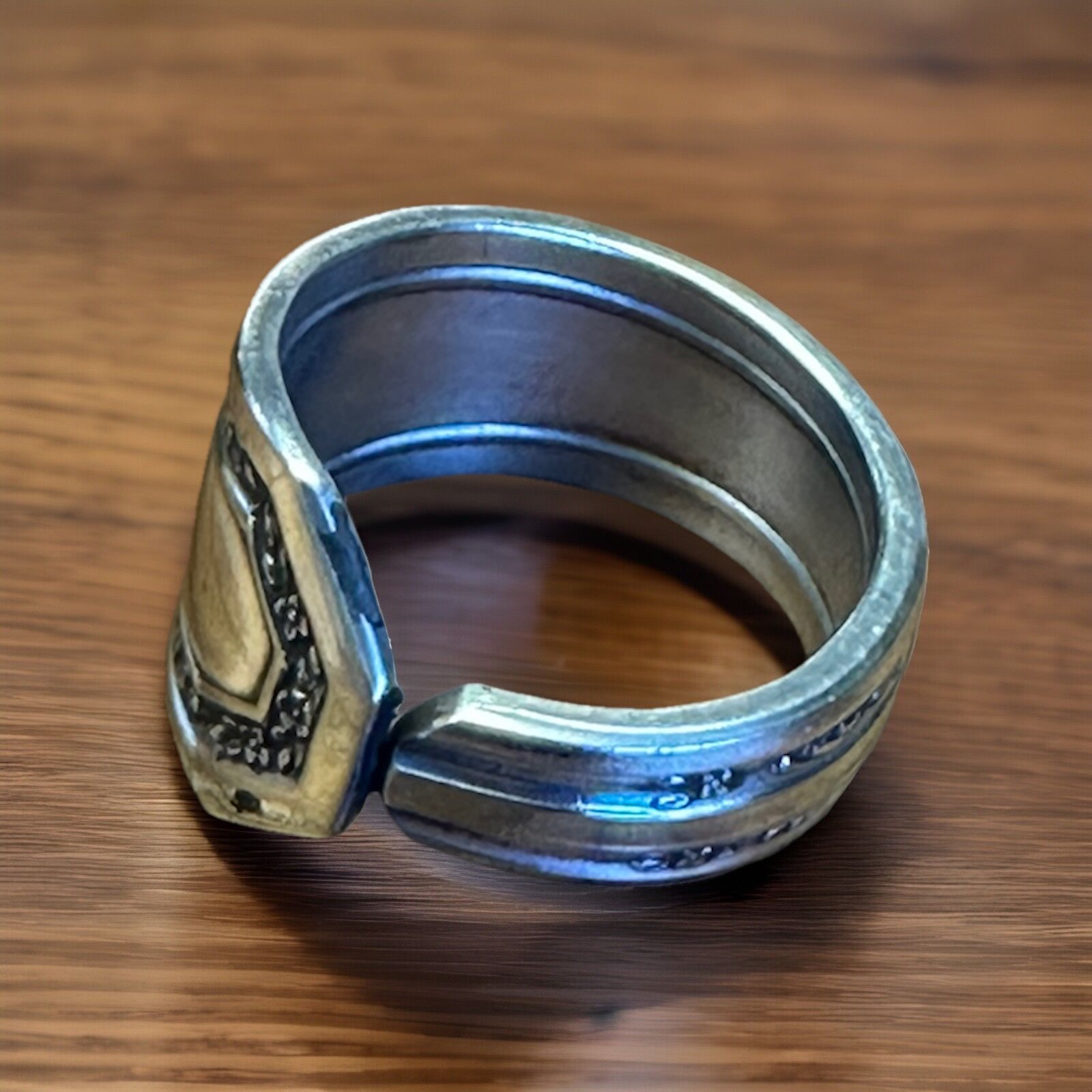 Silver Plate Spoon Ring Size 8.5 Victorian Antique Silver Finish Spoon Band