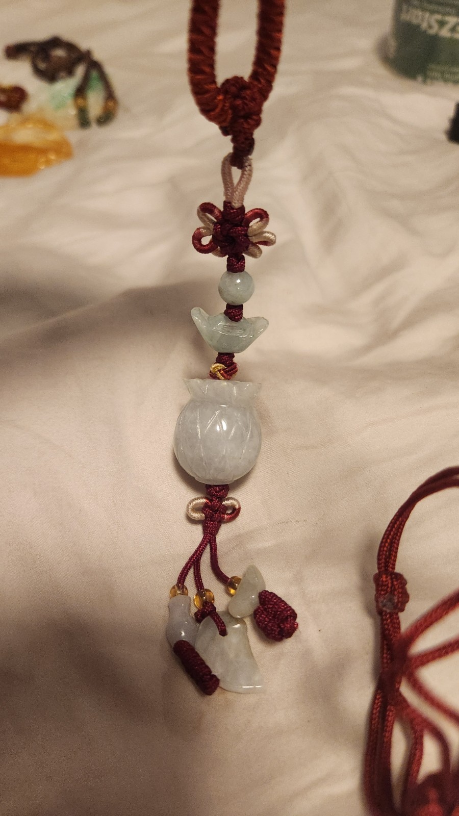 Jade Lucky Pots Charm Pendant Necklace Handcarved Gemstones Handmade In Taiwan!!