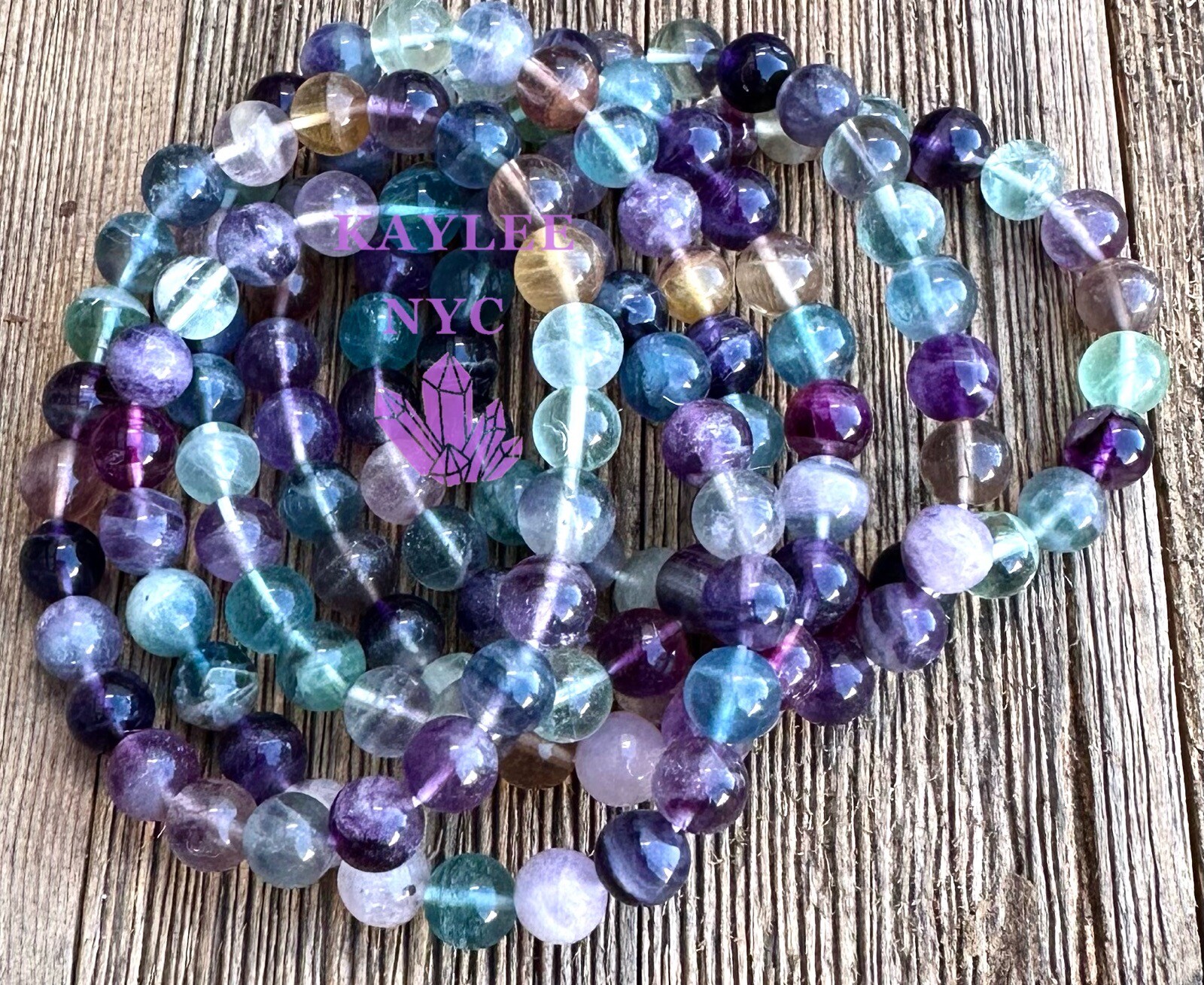 Wholesale Lot 6 Pcs Natural Rainbow Fluorite 8mm 7.5” Crystal Stretch Bracelet