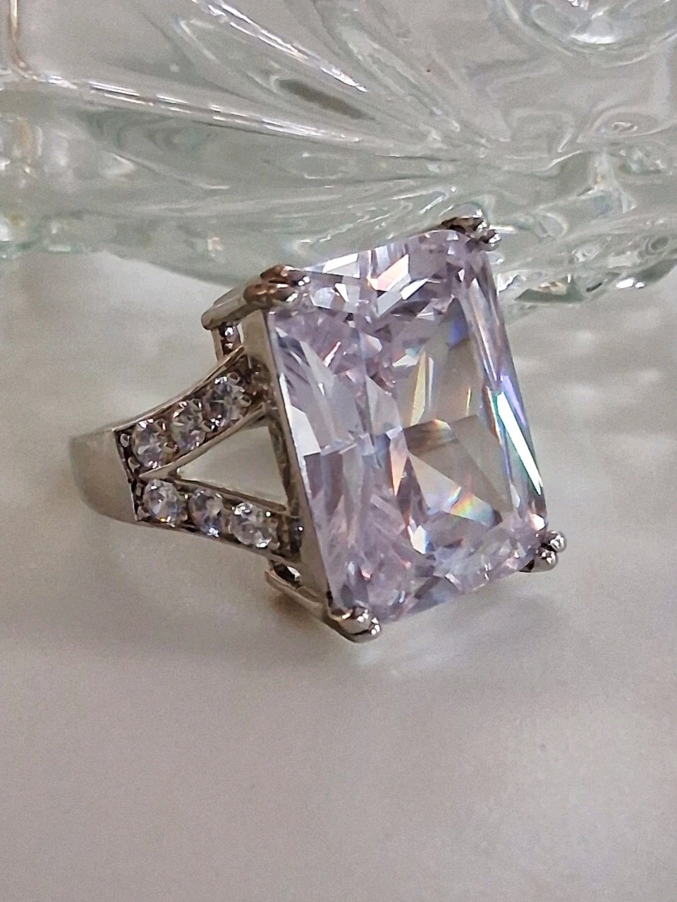 Emerald Cut 27 Carats Platinum Plated Statement Ring Size 8 SETA Palm Beach