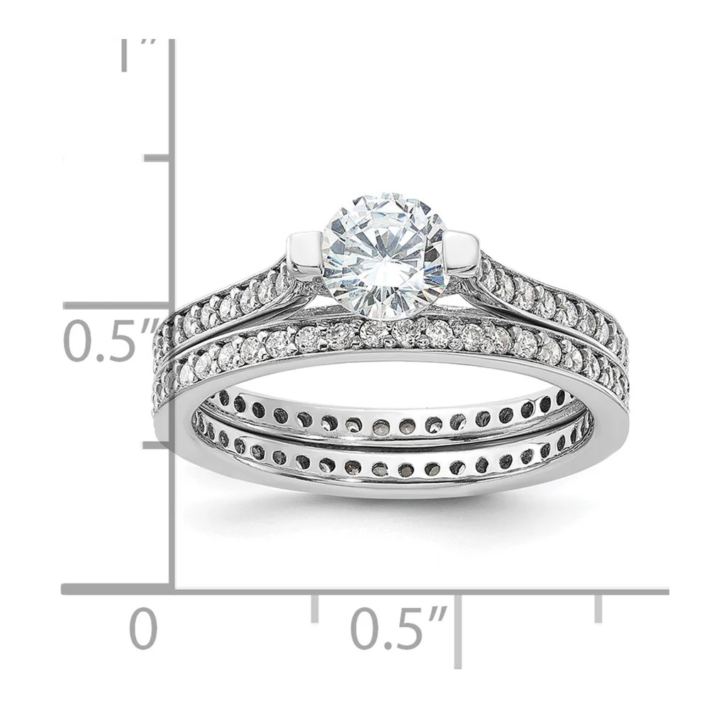 Sterling Silver Rhodium-Plated CZ Eternity Engagement Ring And Band Set
