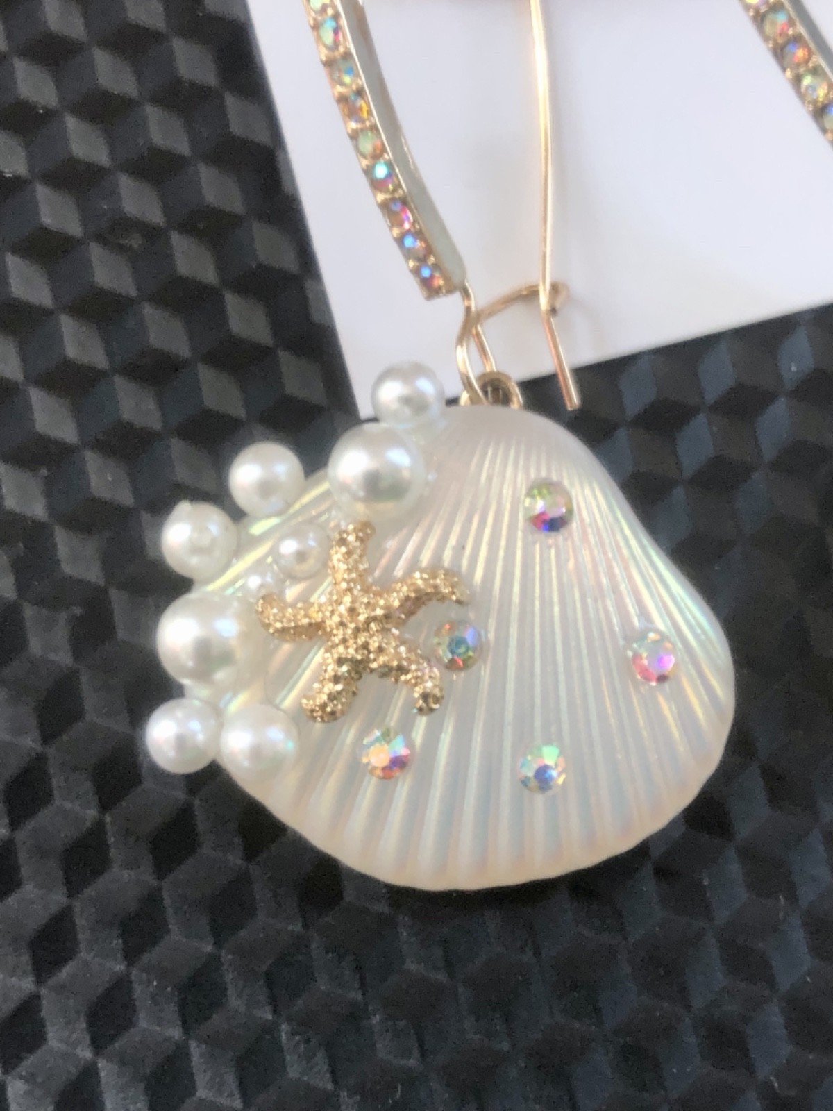 Betsey Johnson Clam Shell Starfish Faux Pearl Dangle Pierced Earrings, Beachcore