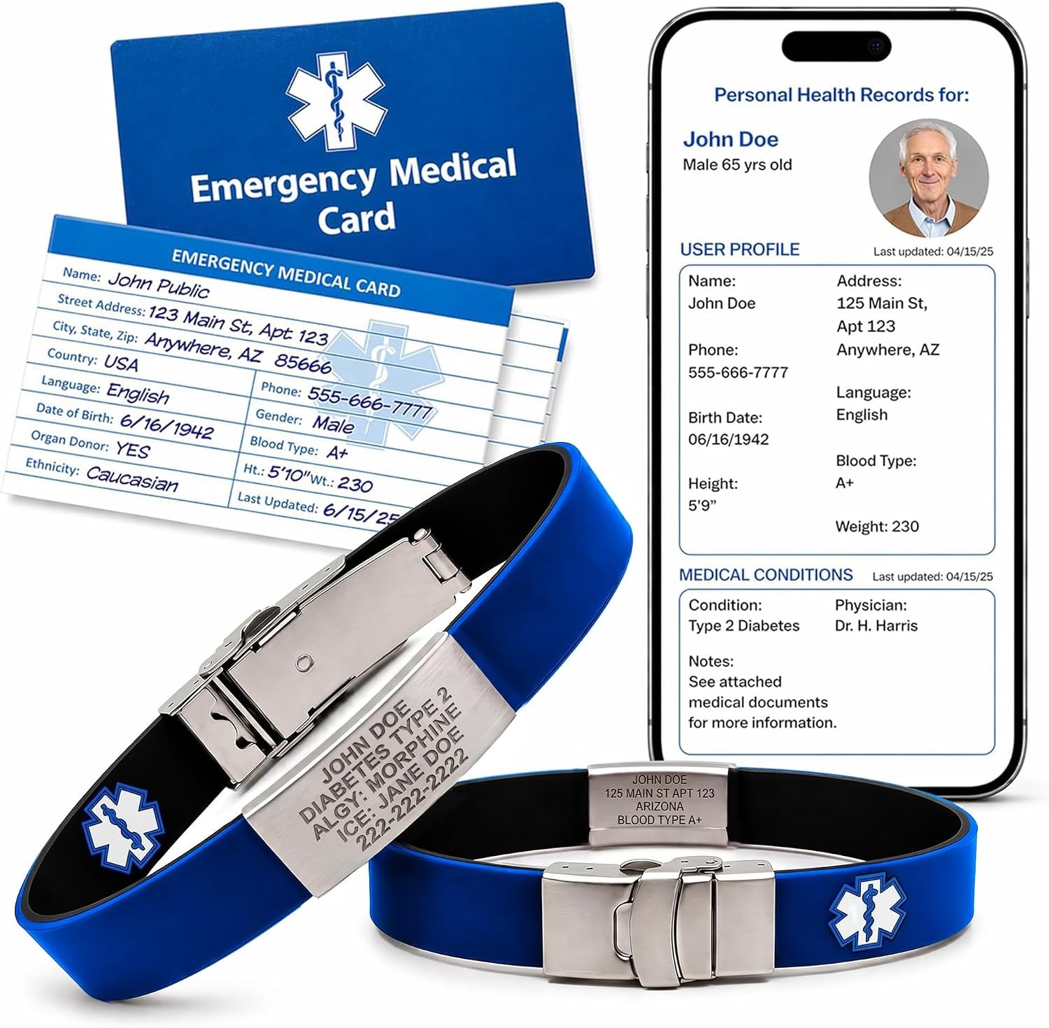 Medical Alert Bracelet Men & Women – Reversible Silicone Band 9-Line Laser