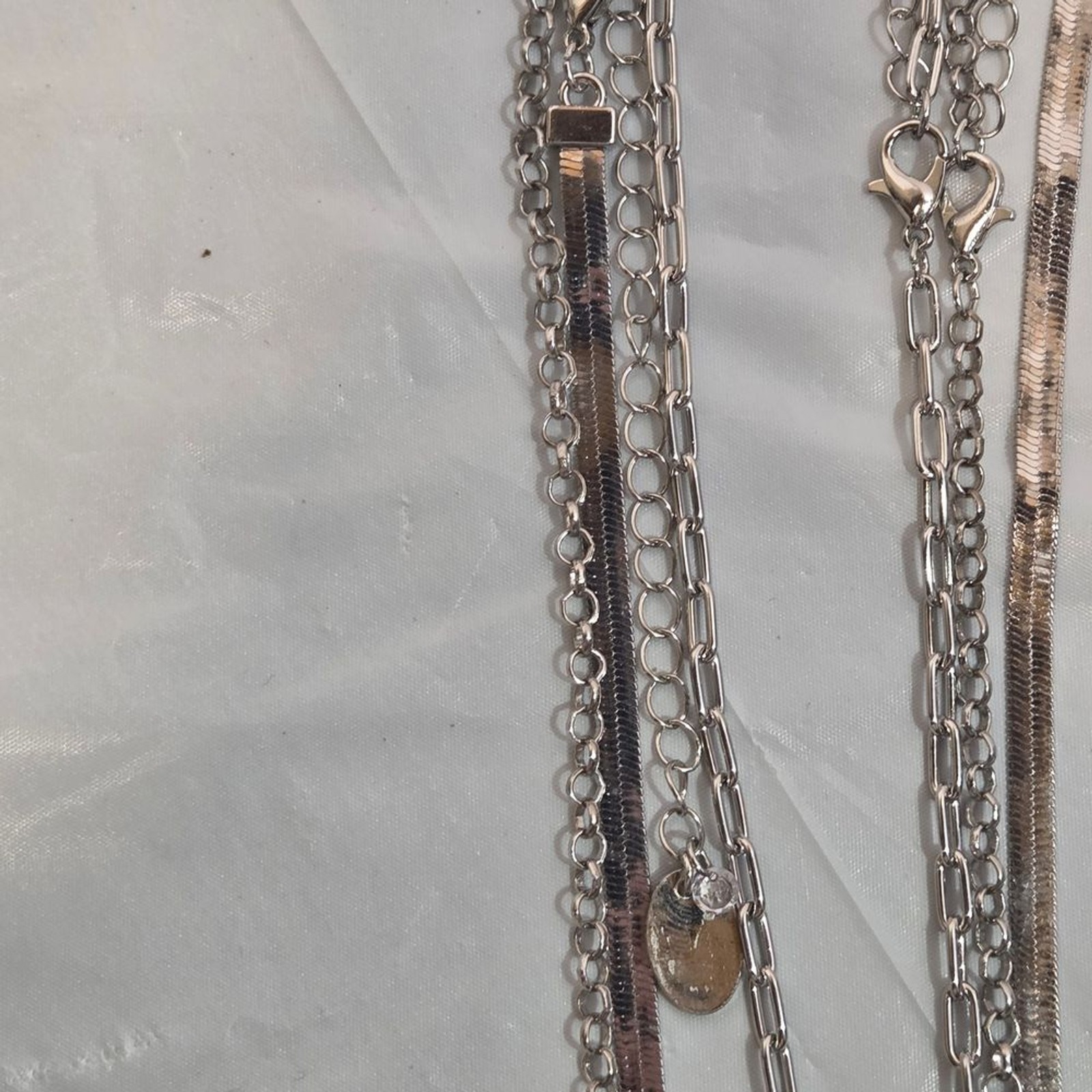 Source Unknown Multi-Layer Silver Necklace with Sunburst Charm