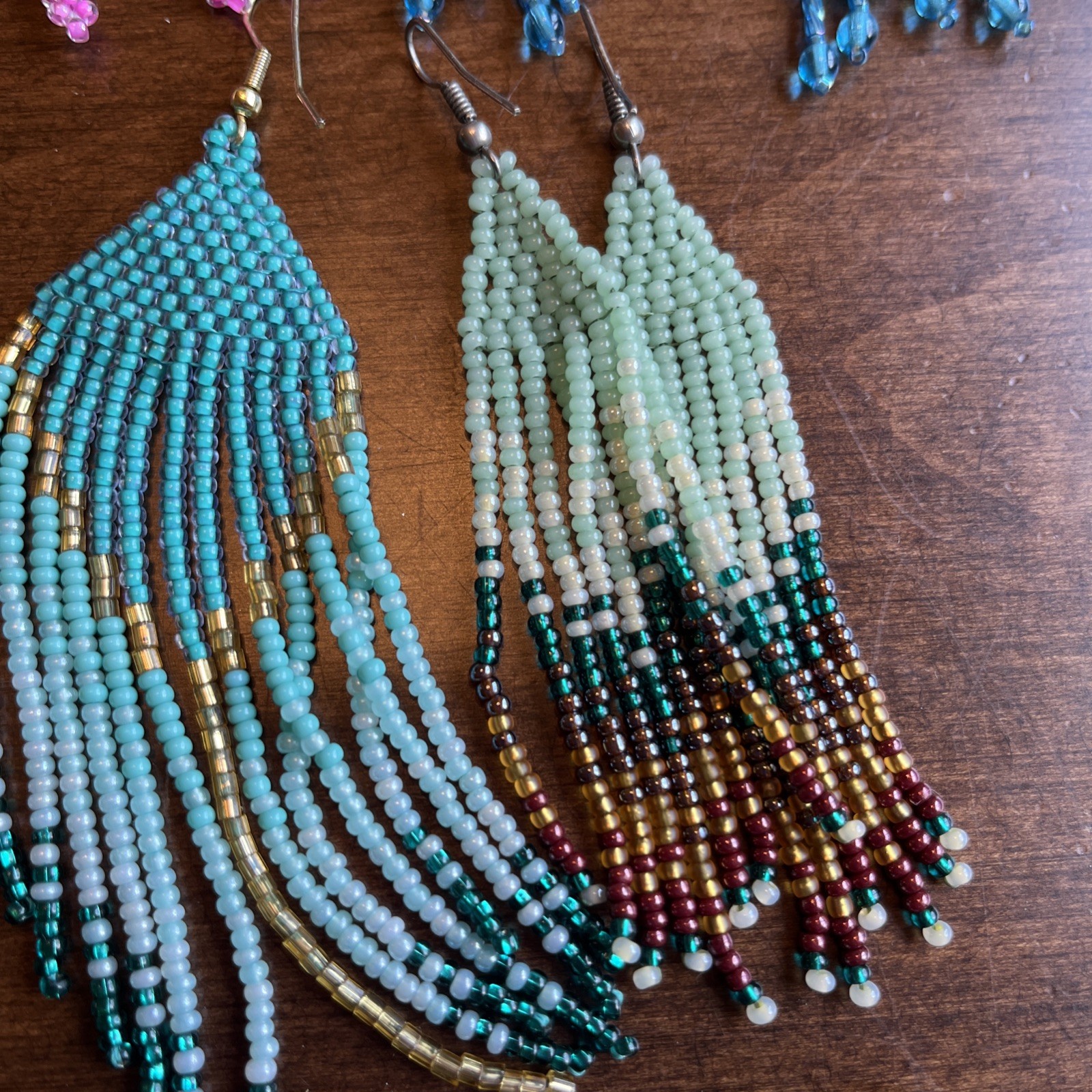 Boho Lot Native Multicolored Seed Bead Beaded Earrings Fringe Long 9 pair