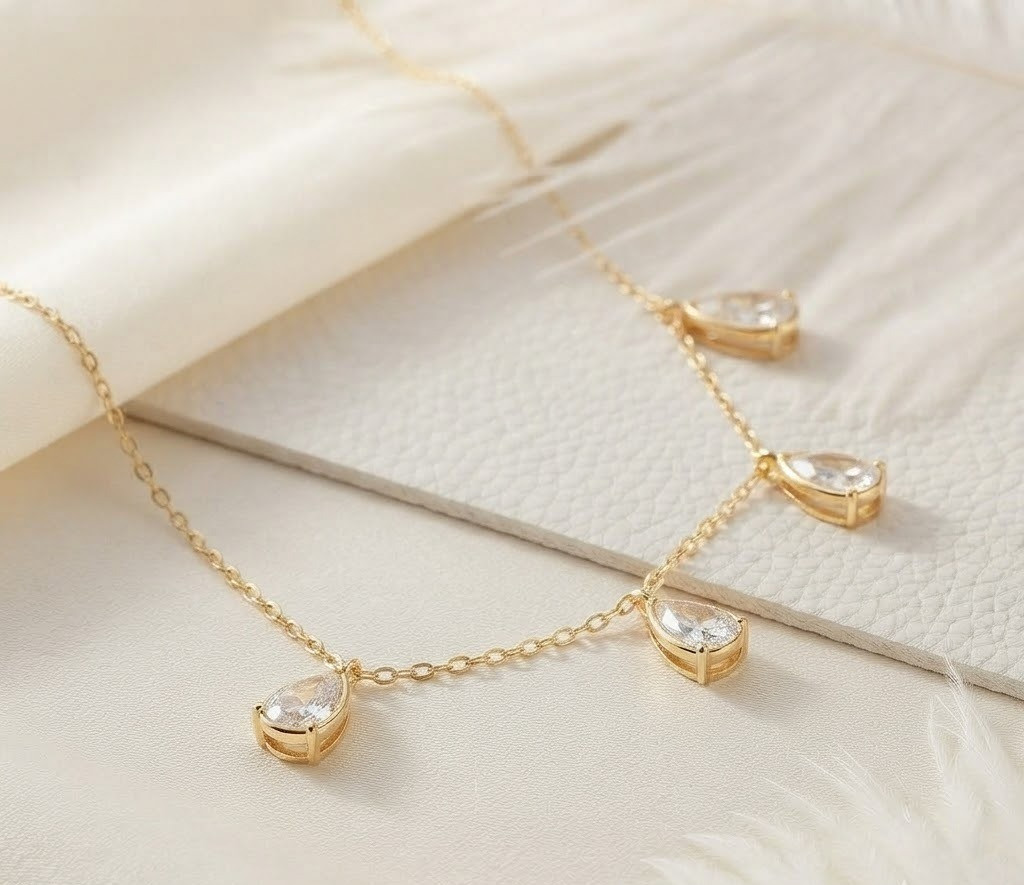 Gold Tone Pear Cut Moissanite Chain Necklace For Women In 925 Sterling Silver