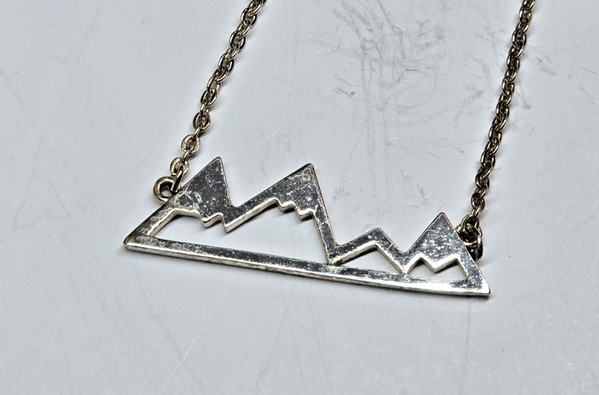 MOUNTAIN RANGE CAMPING SILVER TONE NECKLACE