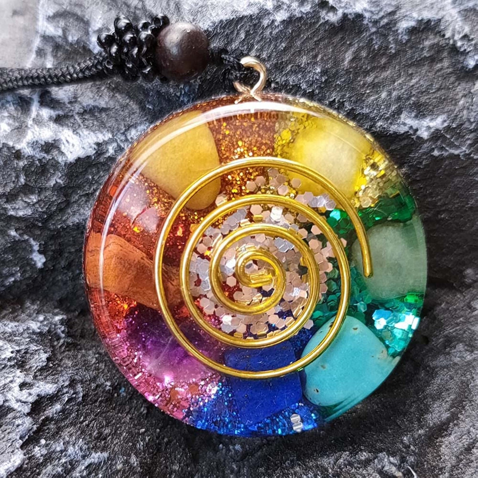 Chakra Stone Orgonite Pendant Natural Gemstone Crystal Resin Charm Necklace