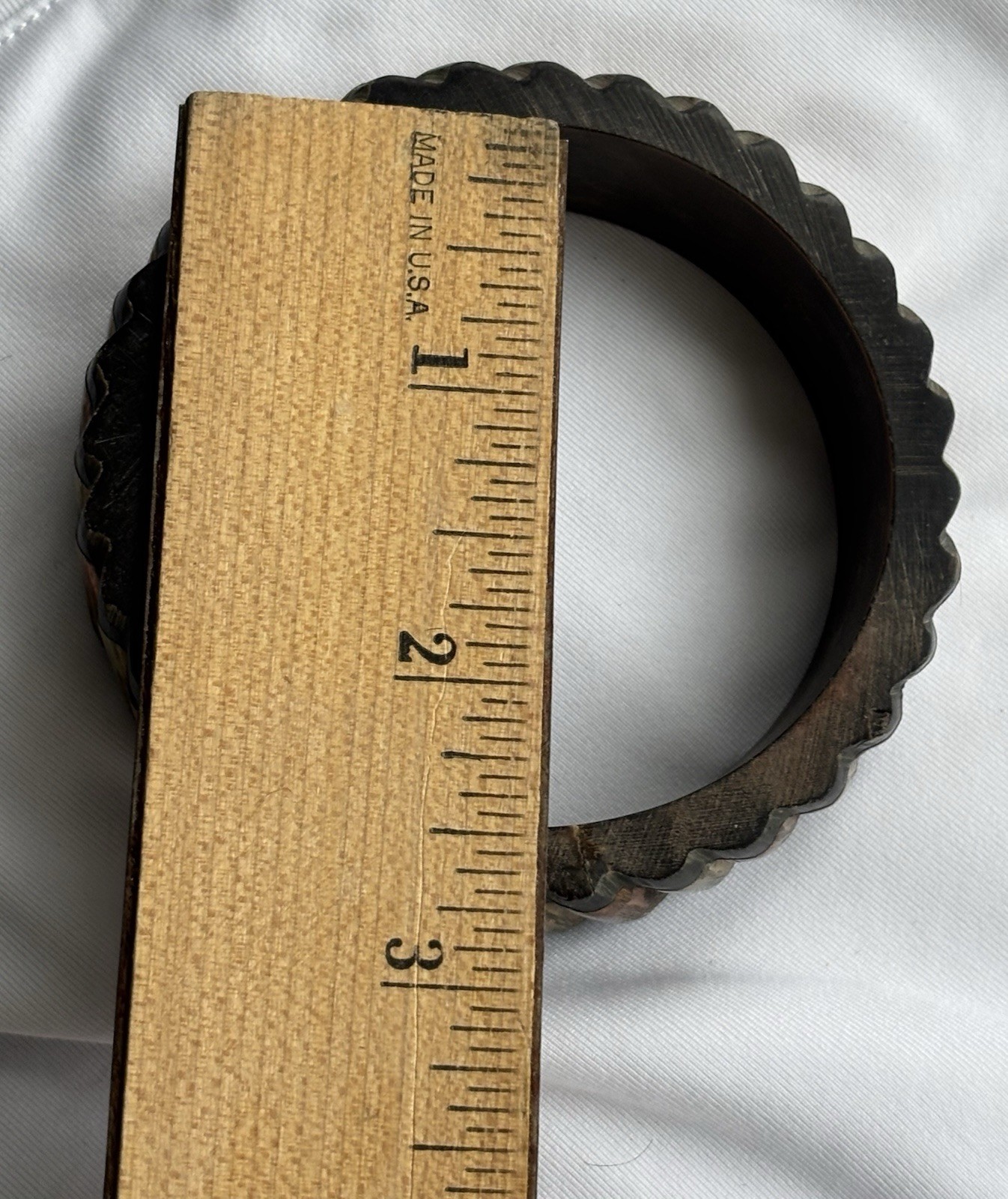 Wood Bangle Copper Brass Metallic Design 2.5” Opening Bracelet Boho Casual