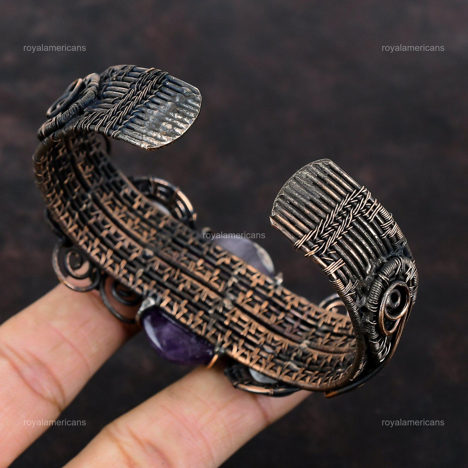 Star Amethyst Wire Wrapped Adjustable Cuff Handcrafted Copper Unique Jewelry